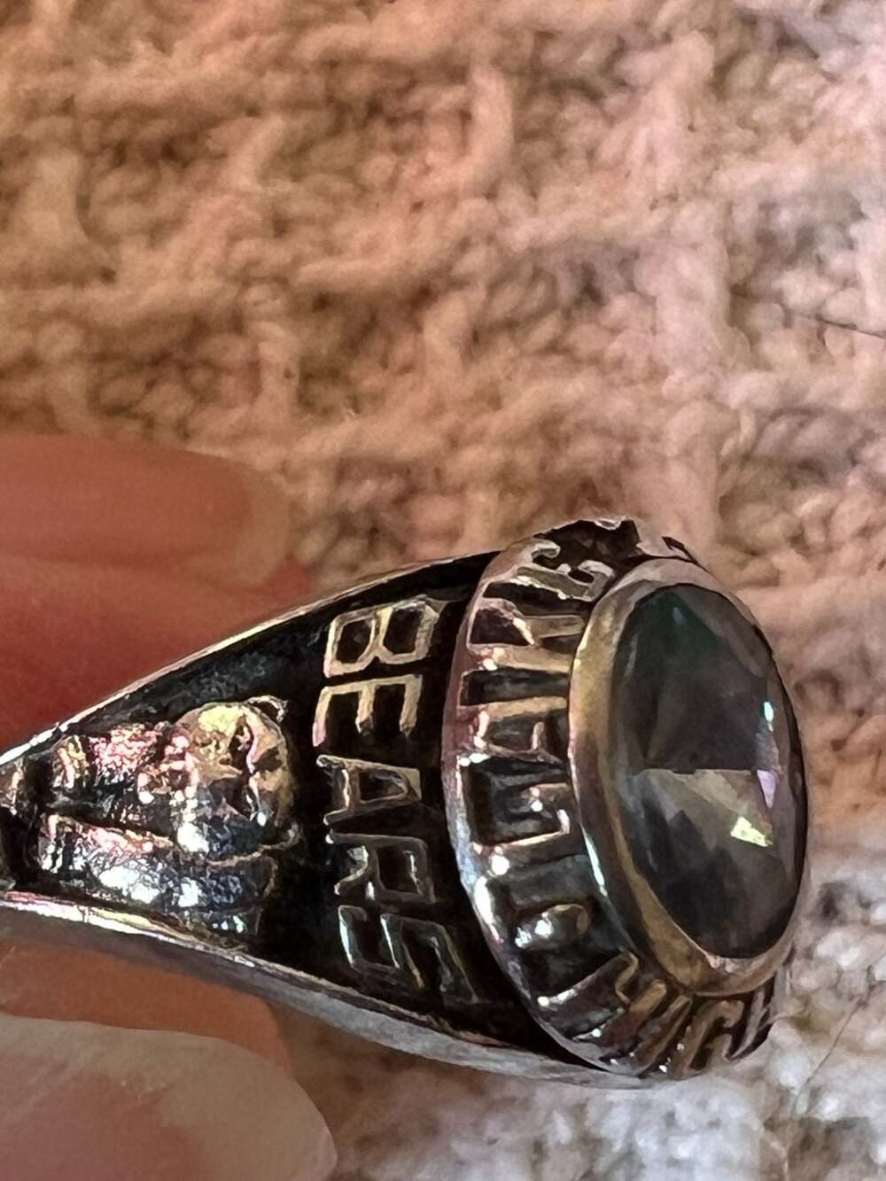 Jostens Ultrium Class Ring High School Bears Name Amanda 2003 with Blue Stone